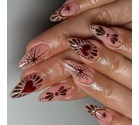 24 pezzi Irregolare French Tip Press Stick Unghie Con Cuore E Scarabocchio Stella Decorazione Per Matrimoni E Feste Unghie Forma Irregolare