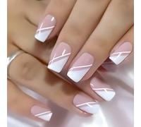24 pezzi linee semplici bastone sulle unghie rosa bianco premere sulle unghie lucide coperture complete unghie finte unghie artificiali per donna
