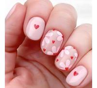 24 pezzi Love Heart coperture complete da incollare sulle unghie per San Valentino unghie artificiali da imprimere unghie corte per donne