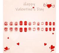 24 pezzi Love Heart Full Covers Stick On Nails unghie artificiali rotonde San Valentino unghie finte premere sulle unghie per feste