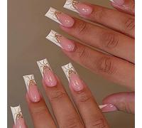 24 Pezzi Lucidi Unghie Finte Archi Dolci Unghie Artificiali Punte Francesi Bastone Su Unghie Media Lunghezza Bara Su Unghie