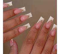 24 Pezzi Lucidi Unghie Finte Archi Dolci Unghie Artificiali Punte Francesi Bastone Su Unghie Media Lunghezza Bara Su Unghie