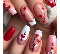 24 pezzi lungo bara San Valentino unghie acriliche EleganFrench Tip Heart Designs Stick On Nails Manicure Nail Art