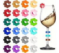 24 pezzi Marcatori per bicchieri da vino in silicone colorati, facili da usare, identificatori riutilizzabili per bicchieri da festa - identifica facilmente cocktail, champagne e varie bevande; adatti