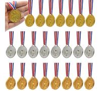24 Pezzi Medaglie Premiazioni di Plastica, Medaglia Oro Argento Bronzo con Nastro Collo Vincitore di Medaglie per Bambini Giochi Feste di Giorno la Giornata dello Sport