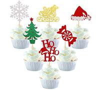 24 pezzi Merry Christmas Cupcake Toppers Candy Sleigh Christmas Hat Tree HOHOHOHO Muffin Decorazione Merry Christmas Theme Happy New Year Holiday Party Cake Decorazioni Accessori