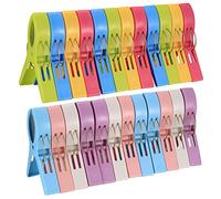 24 Pezzi Mollette da Bucato, Clips di Vestiti Antivento, Mollette in Plastica Grandi Multicolore, Clips Molletta Pioli Supporti per Telo Mare, Trapunta, Vestiti, Coperta, Lavanderia