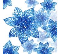 24 Pezzi Natale Poinsettia Glitter Ornamento dell'albero di Natale Fiori di Natale Ornamento Decorazione (Blu)