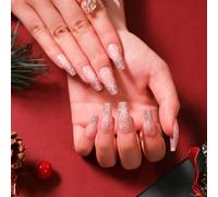 24 Pezzi Natale Unghie Finte Rosa Lucide Adesive Copertura Completa Stampa Sulle Unghie Lunghe Bara Ballerina Acrilico Unghie a Pressione per Donne e Ragazze Nail Art Decorazioni