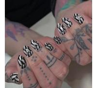 24 Pezzi Nero Bianco Chiodi Ovali Divisi Artificiali Con Strass Strutturati ABS Per Festa E Uso Quotidiano Nero Bianco Chiodi Divisi Facile Applicazione Senza Colla