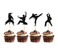 24 pezzi nero glitter marziali arts cupcake toppers karate taekwondo cupcake picks per kung fu tema bambino doccia compleanno festa torta decorazioni accessori