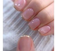 24 pezzi Nude Pink Press on Nails Breve Quadrato French Tip Lucide Finte Nails Set con Lima in Legno Pastiglie Adesive Fai da Te Manicure Per Donna Uso Quotidiano Matrimonio Party