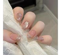 24 pezzi Occhio di gatto punta francese Stick on Perle Fiori Copertura completa False Manicure Forniture