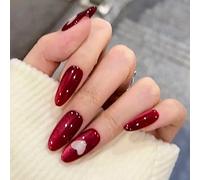 24 Pezzi Occhio di Gatto Rosso Unghie Finte Adesive, Media Mandorla Gel Artificiali Tips Unghie, Glitterate Acrilico Fake Nails, French Lucide Copertura Totale Press on Nails per Ragazze Donna