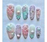 24 pezzi ombre unghie a pressione con perline, accenti stella marina, design professionale, artificiali, per donne, materiali ABS, facili da indossare, sfumati