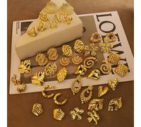 24 pezzi Orecchini eleganti placcati in oro 18K in acciaio inossidabile - Varietà di stili tra cui foglie, fiori, conchiglie e motivi geometrici, adatti per uso quotidiano e come regalo, anche un acce