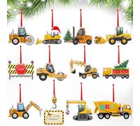 24 Pezzi Ornamenti Natalizi a Forma di Auto in Legno Pendenti Natalizi con Corde Addobbi Albero di Natale Particolari Decorazioni Natalizie per La Casa e Come Etichetta Regalo (Cantiere D)