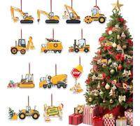24 Pezzi Ornamenti Natalizi a Forma di Auto in Legno Pendenti Natalizi con Corde Addobbi Albero di Natale Particolari Decorazioni Natalizie per La Casa e Come Etichetta Regalo (Cantiere C)