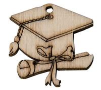 24 Pezzi Pendente Ciondolo Tocco Laurea Pergamena in Legno 3,5cm Applicazione Legnetti Decorativi Charms per bomboniere, Sacchetti, segnaposto Forme Miniatura Naturale