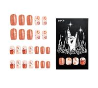24 pezzi per Halloween, unghie finte piatte, con incantevoli fiori e motivi di zucca, per una semplice manicure