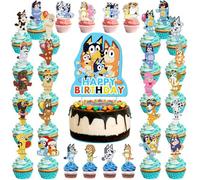 24 pezzi Piccola dimensione + 1 pezzo Grande dimensione Set di accessori per torta Blueys Family and Friends festa, kit di decorazione per torta con personaggi Bluey, Bingo, Coco, Rusty, Muffin, per f