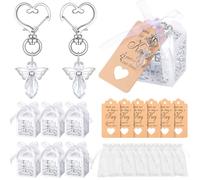 24 pezzi portachiavi con angelo favoriscono le scatole per il battesimo dei favori per il battesimo delle scatole di organza bianche con etichette