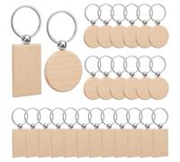 24 Pezzi Portachiavi in Legno Grezzo, Portachiavi Fai Da Te Grezzi Rotondi e Rettangolari con Anello per Pittura, Decorazione con Pietre, Fai Da Te, Regali