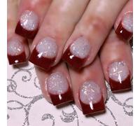 24 Pezzi Premendo Su Unghie Breve Piazza Francese Punte Glitter Stick Su Unghie Coperture Complete Acrilico Unghie Finte Per Le Donne