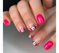 24 Pezzi Press on Nails Corte Quadrate Giardino Rosa Unghie Finte Adesive French Unghie Artificiali Colorate Acrilico Copertura Completa Stampa sulle Unghie per Donne Ragazze Manicure Fai da Te
