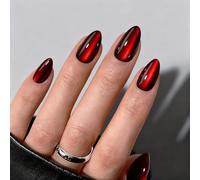 24 pezzi Press on Nails Corto - Mandorla elegante vino rosso finte unghie da incollare con colla per unghie, copertura completa per unghie finte per feste, festival, matrimoni, Natale, fai da te