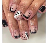 24 pezzi Press on Nails unghie finte - Nails French Nails con stelle e design a mente bianca, finte unghie da incollare, copertura completa unghie acriliche per donne ragazze Halloween manicure fai da