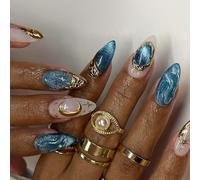 24 pezzi pressare sulle unghie scintillanti occhi di gatto e stellato effetto mare profondo ABS per aggiornamenti di stili senza sforzo e uso quotidiano unghie per feste