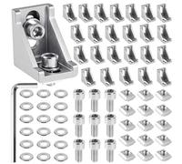 24 pezzi profilo in alluminio ad angolo di fissaggio - Connettore angolare a 90 gradi per angolo in alluminio con chiave inglese, angolo 20 x 20 cm, connettore angolare da parete per scaffali