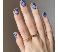 24 pezzi punte quadrate a punta francese disegni finti acrilici artificiali coperture complete false colle acriliche sul chiodo per le donne trasparente