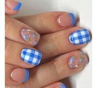 24 pezzi punte quadrate a punta francese disegni finti artificiali in acrilico copre falso su chiodo bara mandorla punta francese sull'unghia