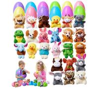 24 Pezzi Riempitivi per Uova di Pasqua, Uova di Pasqua Riempite di Plastica con Animali di Peluche a Sorpresa per Bambini, Ripieni per Cestini, Bomboniere e Riempitivi per Festive, Ripieni