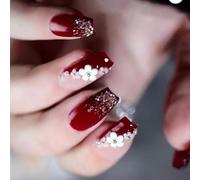 24 pezzi riutilizzabili per unghie finte, stampa glitterata sulle unghie, unghie corte in acrilico 3D, fiori da incollare sulle unghie per la festa