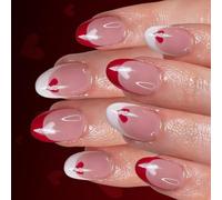 24 Pezzi Rosso Glitter Cuore Press Install Unghie Artificiali Con Pizzo Francese Facile Da Indossare Per San Valentino E Le Unghie Artificiali Quotidiane Con Pizzo Francese