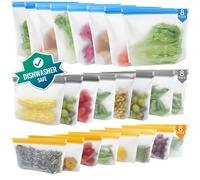 24 Pezzi Sacchetti Alimenti Richiudibili, Sacchetti Freezer Riutilizzabili, Sacchetti per Alimenti Senza BPA Sacchetti Sandwich Riutilizzabili, Sacchetti per Freezer per Frutta, Verdura, Carne