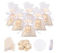 24 Pezzi Sacchetti in Iuta per Bomboniere Cresima, 10 x 8cm Sacchetti Bustine Iuta con 24 Pezzi Calice in Legno Santo Graal e Nastro in Raso, Ideale per Comunione Battesimo Cresima Nascita Matrimonio