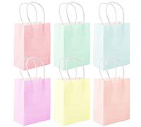 24 Pezzi Sacchetti Regalo di Carta Kraft Borsa con Manici Busta in 6 Colori Maniglia Sacchetti per Festa Compleanno Pasqua Matrimonio Battesimo Natale Shopping