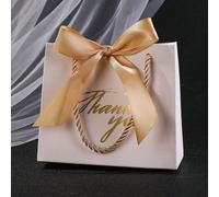 24 pezzi Sacchetti regalo in cartone da 300g/m², dorati, con stampa a rilievo, dimensioni 14 x 6,1 x 11,9 cm, mini sacchetti regalo in carta con manici in corda spessi, adatti per decorazioni per fest