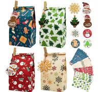 24 Pezzi Sacchetti Regalo Natale 4 Sacchetti di Carta con Motivo Natalizio per
