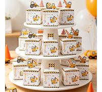 24 pezzi Scatole regalo a tema veicoli da costruzione, scatole per caramelle, decorazioni per feste di compleanno a tema costruzione, scatole regalo in carta per tavoli di festa di nascità, forniture