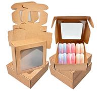24 Pezzi Scatoline per Biscotti, 9.8x9.8x3.6cm Scatole Biscotti, 7x7cm Scatola con Finestra Trasparente, Scatole per Biscotti, Scatola per Biscotti Adatto per Compleanni Feste Sagre Regali Snack