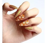 24 pezzi scintillanti coperture complete stick on unghie artificiali medie mandorle fiori finti premere on per donna fiore falso scintillante copertura completa stick on mandorla premere su