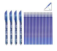 24 PEZZI - SENDUP Kit 4 Penne Gel Cancellabili BLU + 20 Ricariche XXL BLU, Punta 0,5mm bullet, 100% Legami Compatibile, +20% Inchiostro, Scorta Alta Capienza Scuola, Segni Tessuto e Pelle, Regalo