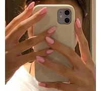 24 pezzi/set Adesivi per unghie a forma di mandorla corti di colore solido, rosa sakura, include 1 lima per unghie e 1 barattolo di gel trasparente, forniture per arte di unghie Blocchi di coloreABS,G