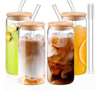 24 pezzi/set Bicchieri di vetro con coperchi e cannucce, Bicchieri da caffè in vetro da 16 once con coperchi, Bicchieri di vetro con cannucce e coperchi, adatti per riunioni familiari, feste, matrimon