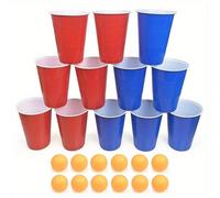 24 pezzi Set da Gioco Beer Pong, 6 bicchieri rossi + 3 palline, adatto per feste, eventi, feste in giardino, compleanni, raduni casual per adulti in casa 6 tazze rosse + 3 palline,6 bicchieri rossi +